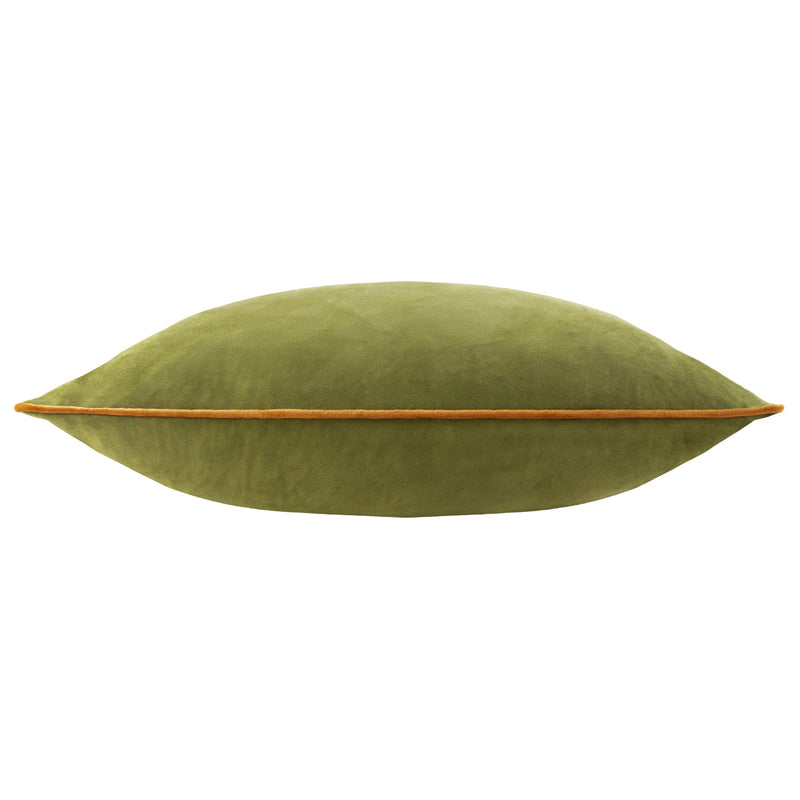 Plain Green Cushions - Meridian Velvet Cushion Cover Olive/Ginger Furn