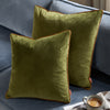 Plain Green Cushions - Meridian Velvet Cushion Cover Olive/Ginger Furn