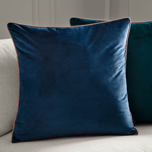 Plain Blue Cushions - Meridian Velvet Cushion Cover Petrol/Blush Paoletti