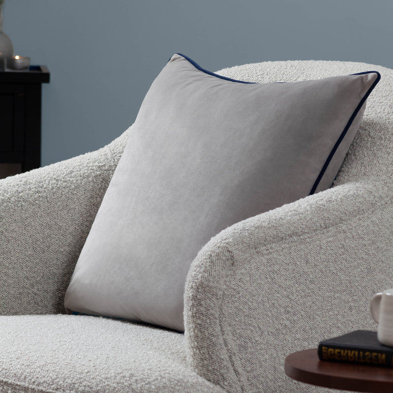 Plain Grey Cushions - Meridian Velvet Cushion Cover Silver/Navy Furn