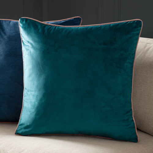 Plain Blue Cushions - Meridian Velvet Cushion Cover Teal/Blush Paoletti