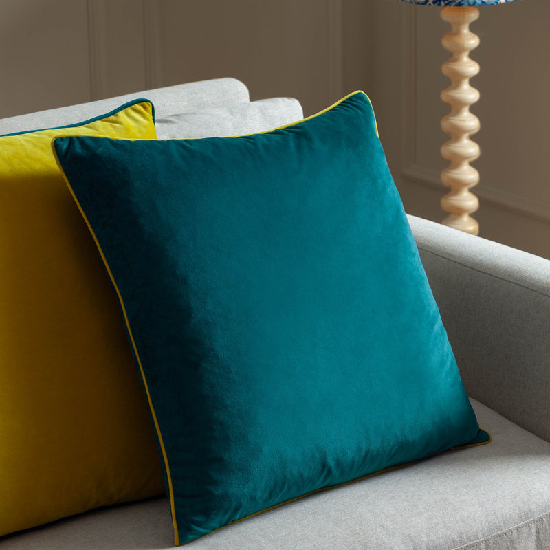 Plain Blue Cushions - Meridian Velvet Cushion Cover Teal/Cylon Paoletti