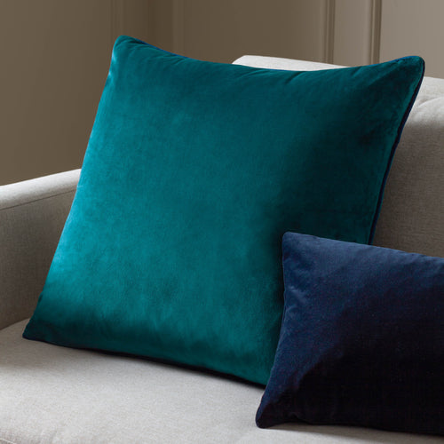 Plain Blue Cushions - Meridian Velvet Cushion Cover Teal/Navy Paoletti