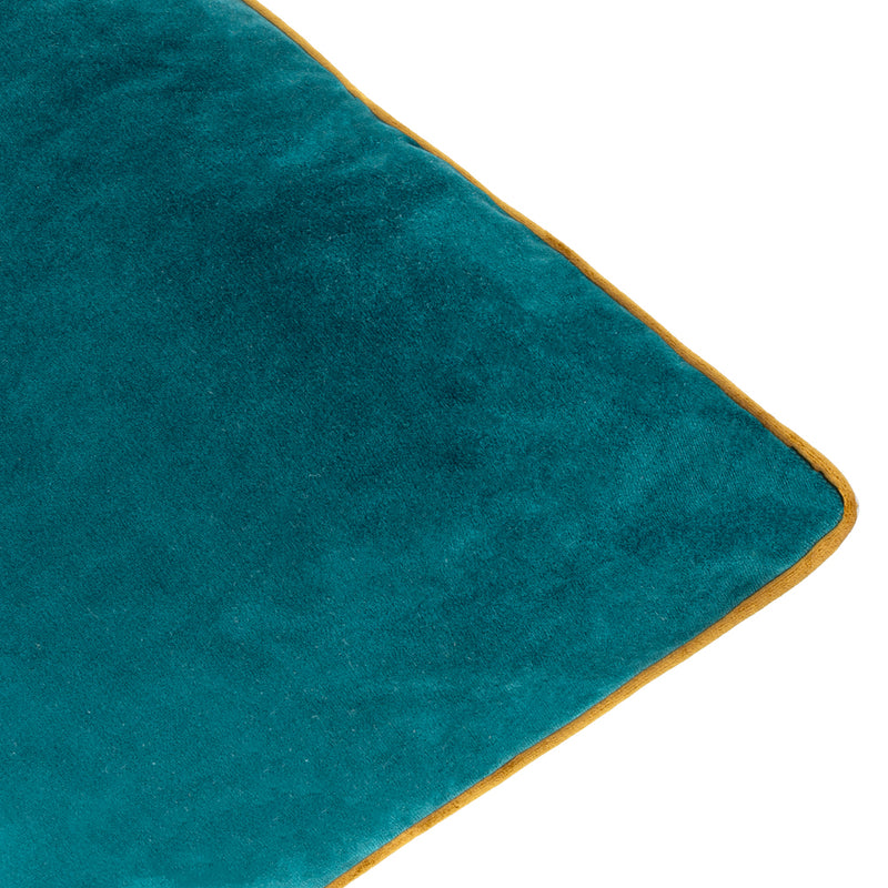 Plain Blue Cushions - Meridian Velvet Cushion Cover Teal/Ochre Furn