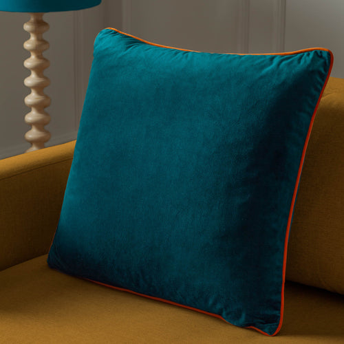 Plain Blue Cushions - Meridian Velvet Cushion Cover Teal/Tiger Paoletti