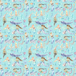 Voyage Maison Mermaid Party Printed Cotton Fabric in Aqua