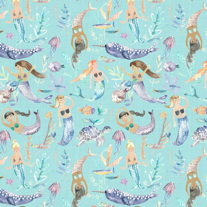 Mermaid Party Printed Fabric Sample Swatch Aqua