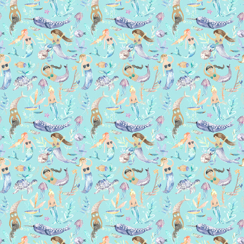 Voyage Maison Mermaid Party 1.4m Wide Width Wallpaper in Aqua