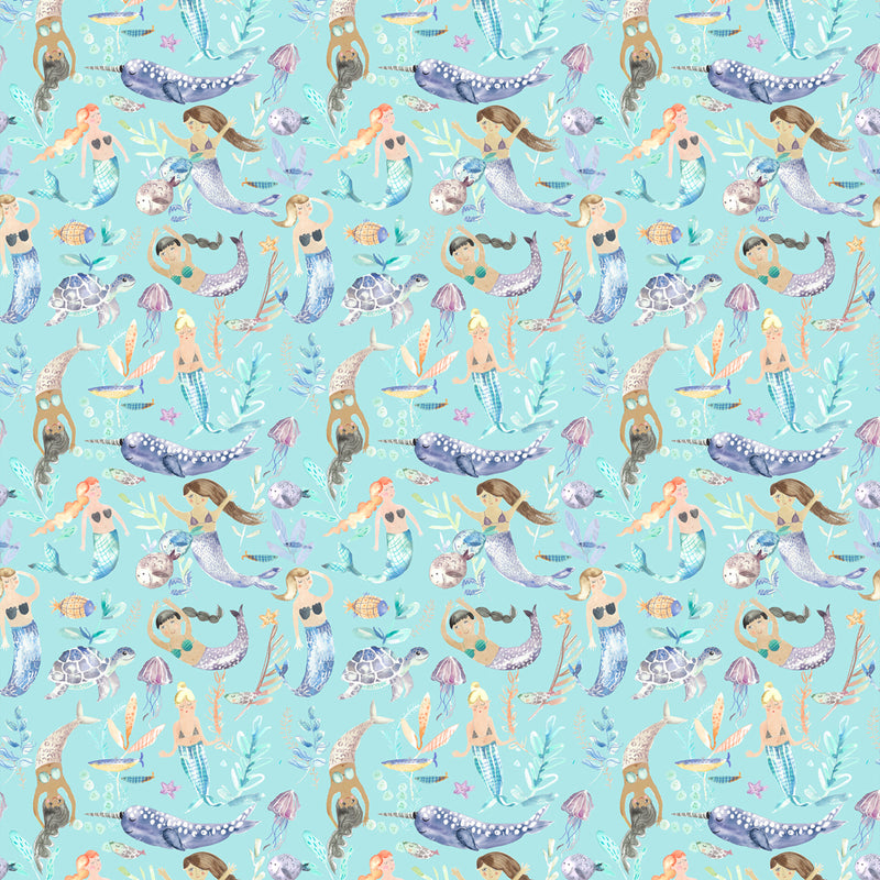 Voyage Maison Mermaid Party 1.4m Wide Width Wallpaper in Aqua