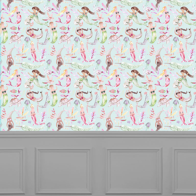 Voyage Maison Mermaid Party 1.4m Wide Width Wallpaper in Dusk