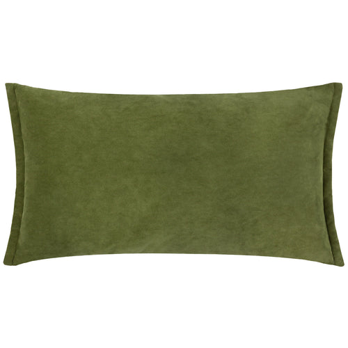 Plain Green Cushions - Merton Rectangular Velvet Cushion Cover Olive Oil Yard