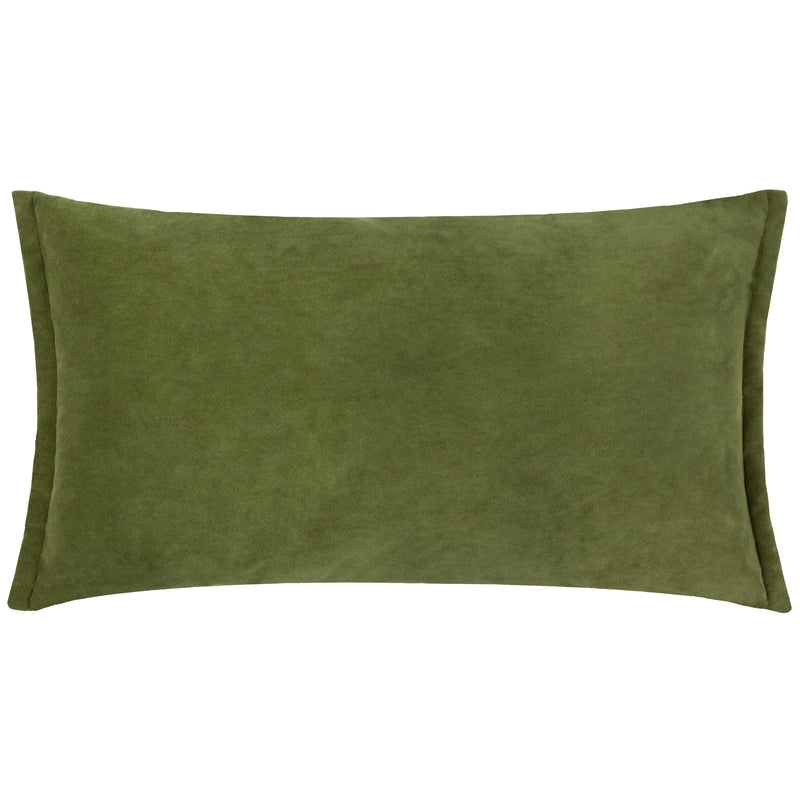 Plain Green Cushions - Merton Rectangular Velvet Cushion Cover Olive Oil Yard