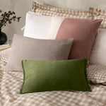 Plain Green Cushions - Merton Rectangular Velvet Cushion Cover Olive Oil Yard