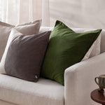 Plain Green Cushions - Merton Square Velvet Cushion Cover Olive Oil Yard