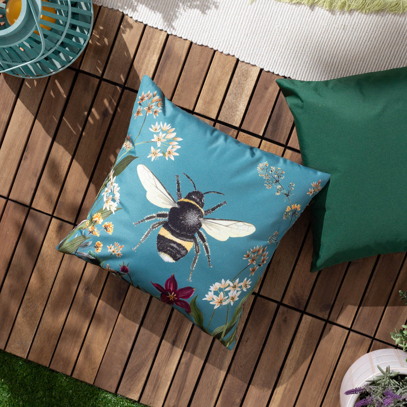 Animal Blue Cushions - Midnight Garden Bee Outdoor Cushion Cover Teal Wylder