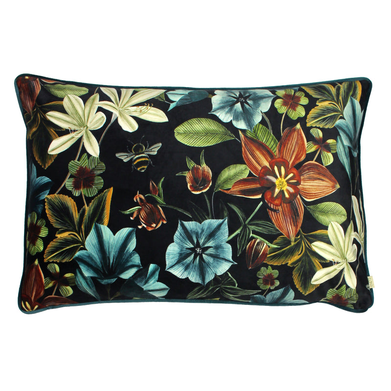 Plain Blue Cushions - Midnight Garden Floral Rectangular Cushion Cover Teal Evans Lichfield