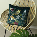 Animal Green Cushions - Midnight Garden Bird Cushion Cover Green Evans Lichfield