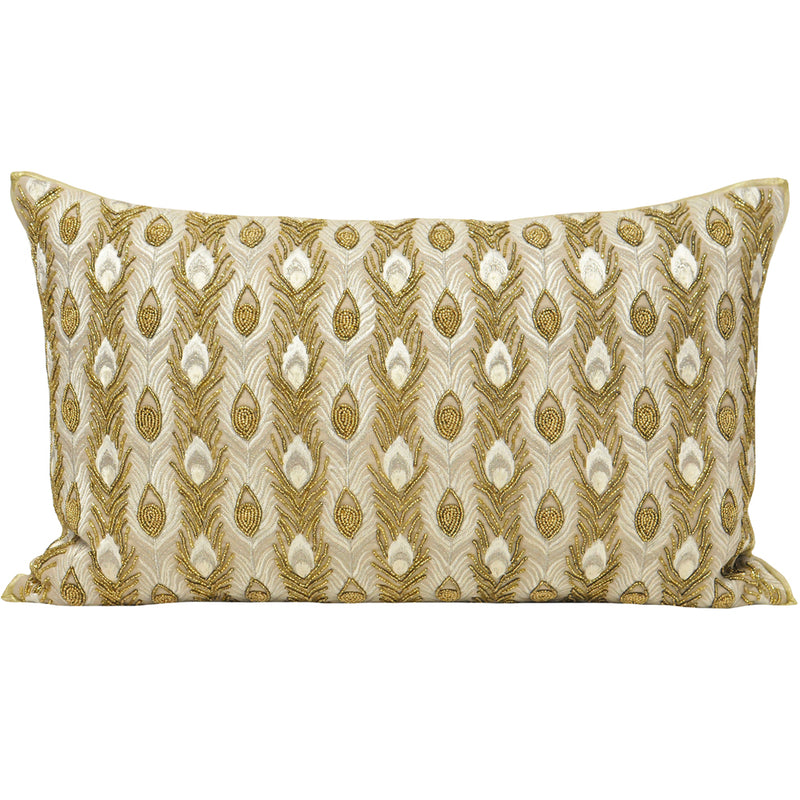 Paoletti Midas Peacock Feather Cushion Cover in Gold