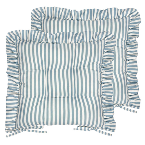Striped Blue Cushions - Millie Ruffle 2 Pack Indoor/Outdoor Seat Pads Blue Wylder