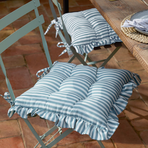 Striped Blue Cushions - Millie Ruffle 2 Pack Indoor/Outdoor Seat Pads Blue Wylder