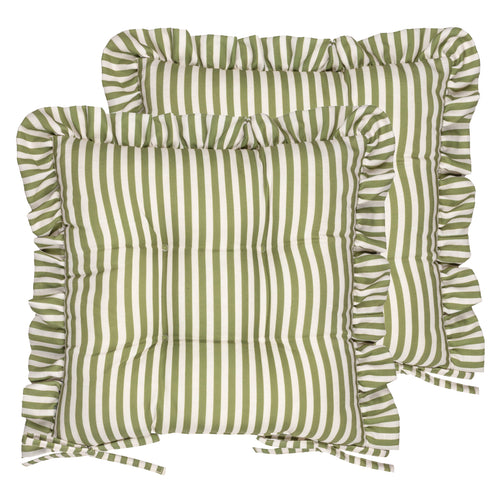Striped Green Cushions - Millie Ruffle 2 Pack Indoor/Outdoor Seat Pads Green Wylder