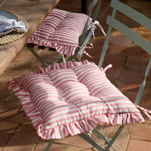 Striped Pink Cushions - Millie Ruffle 2 Pack Indoor/Outdoor Seat Pads Pink Wylder