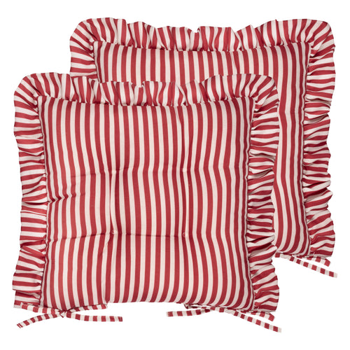 Striped Red Cushions - Millie Ruffle 2 Pack Indoor/Outdoor Seat Pads Red Wylder