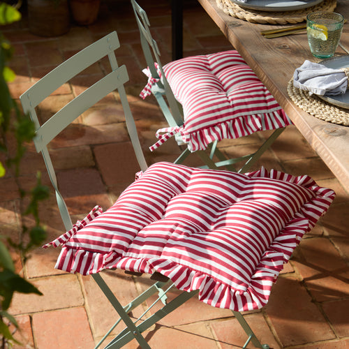 Striped Red Cushions - Millie Ruffle 2 Pack Indoor/Outdoor Seat Pads Red Wylder