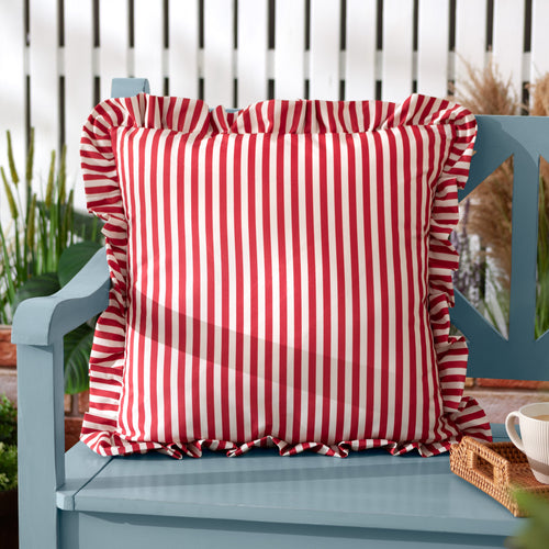 Striped Red Cushions - Millie Ruffle Striped Outdoor Cushion Cover Candy Red Wylder Nature