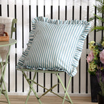 Striped Blue Cushions - Millie Ruffle Striped Outdoor Cushion Cover Duck Egg Blue Wylder Nature