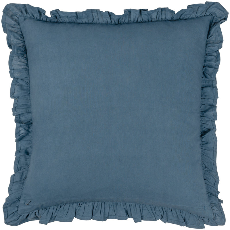 Paoletti Montrose Floral Pleat Fringe Cushion Cover in French Blue