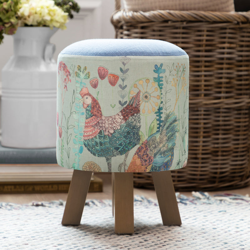 Voyage Maison Monty Round Footstool in Bilbury Flock Robins Egg