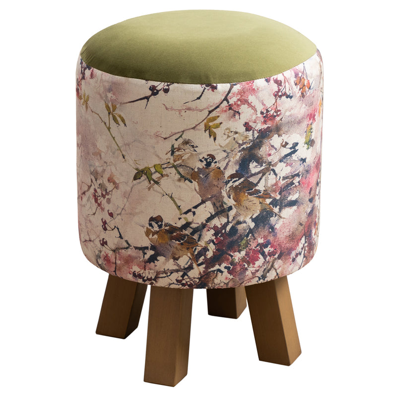 Darren Woodhead Monty Round Footstool in Brushwood Blossom