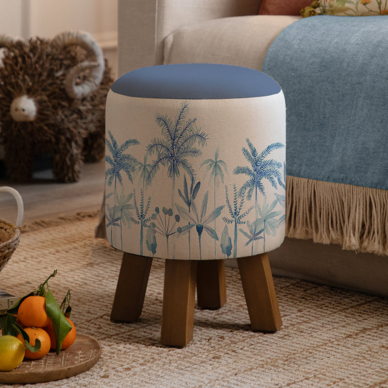 Floral Blue Furniture - Monty  Footstool Cozzo Cobalt Voyage Maison