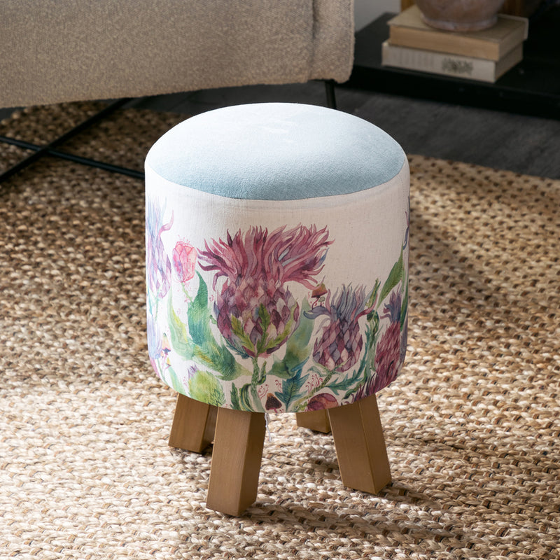 Voyage Maison Monty Round Footstool in Fairytale Bristles Damson