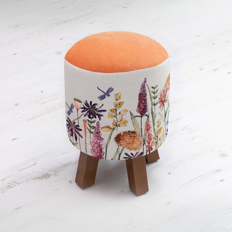 Voyage Maison Monty Round Footstool in Florabunda Russet Linen