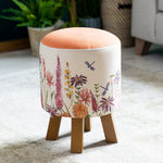 Voyage Maison Monty Round Footstool in Florabunda Russet Linen