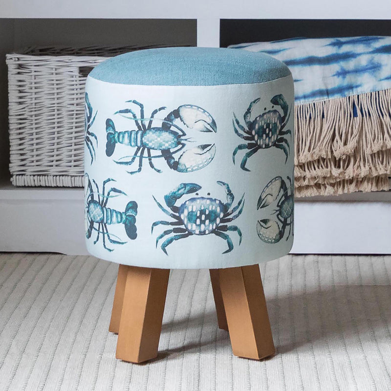 Voyage Maison Monty Round Footstool in Gerroa Seafoam