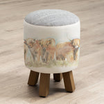 Voyage Maison Monty Round Footstool in Highland Cattle