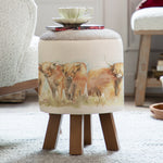 Voyage Maison Monty Round Footstool in Highland Cattle