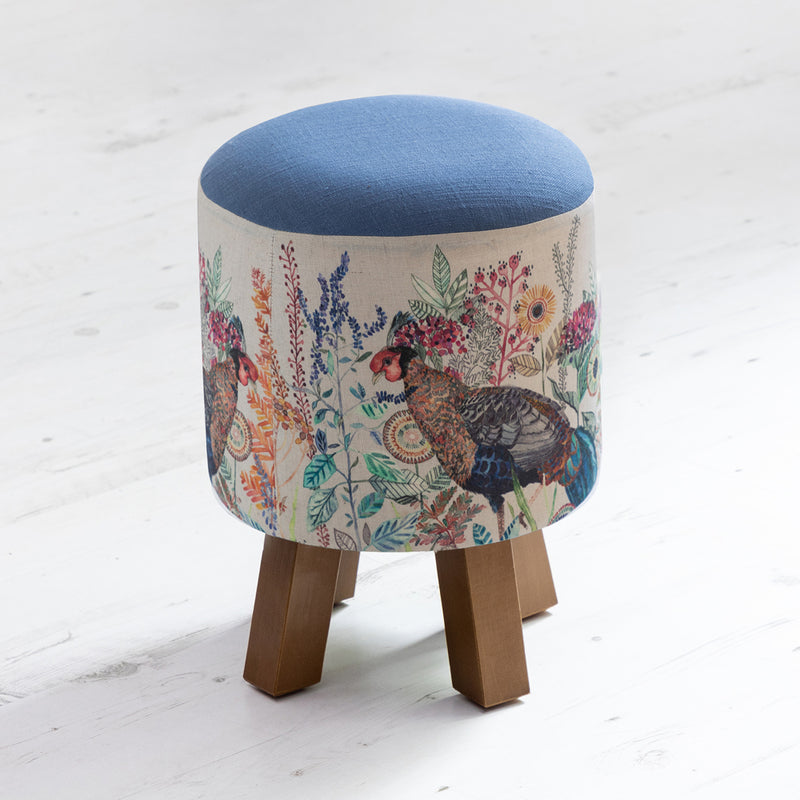 Voyage Maison Monty Round Footstool in Lady Amherst Linen