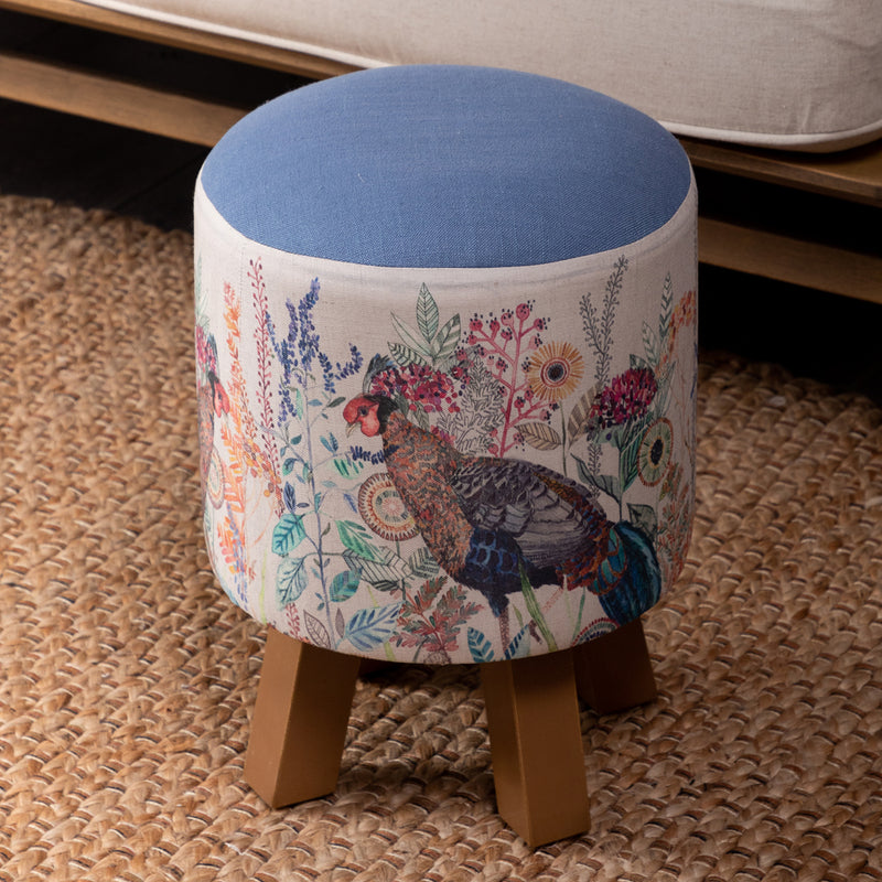 Voyage Maison Monty Round Footstool in Lady Amherst Linen