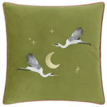 Animal Green Cushions - Moonlit Flight Embroidered Velvet Cushion Cover Olive Paoletti