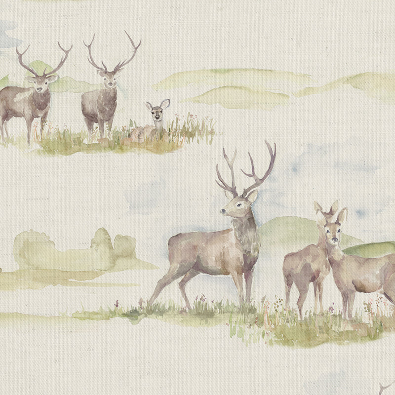 Moorland Stag Printed Fabric Sample Swatch Linen