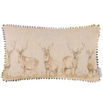 Animal Beige Cushions - Moorland Stag Printed Feather Filled Cushions Natural Voyage Maison