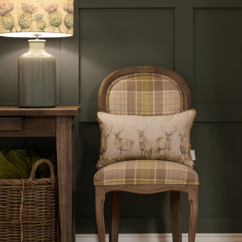 Animal Beige Cushions - Moorland Stag Printed Feather Filled Cushions Natural Voyage Maison