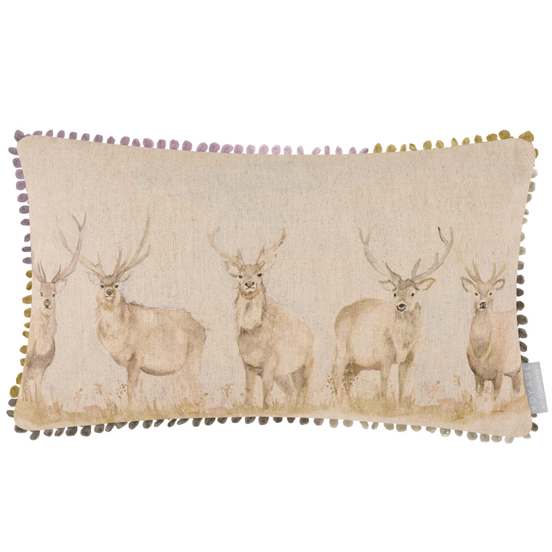 Animal Beige Cushions - Moorland Stag Printed Feather Filled Cushions Natural Voyage Maison