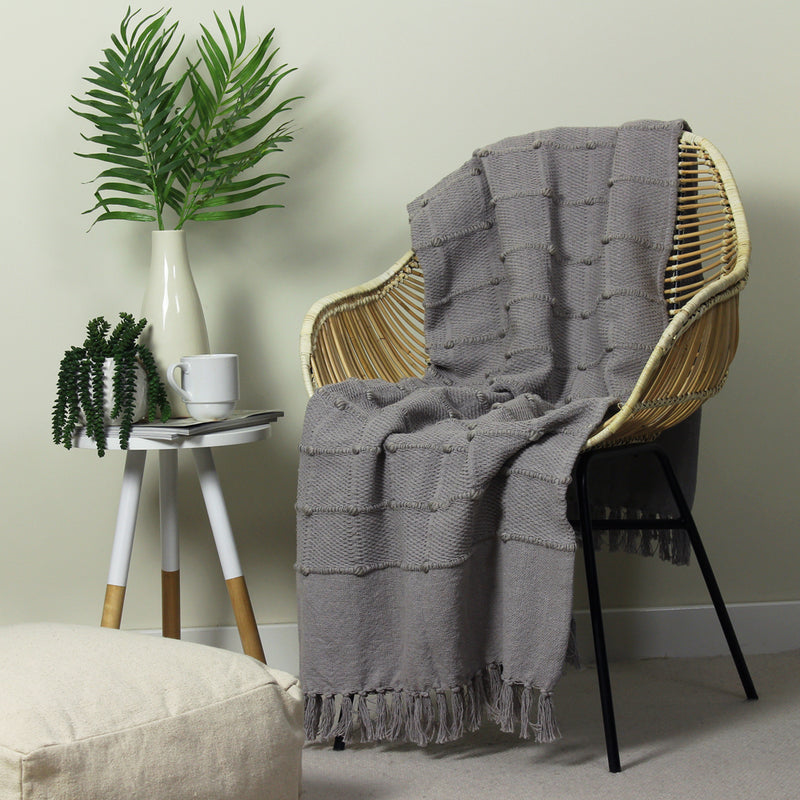 furn. Motti Woven Tufted Stripe Throw in Grey