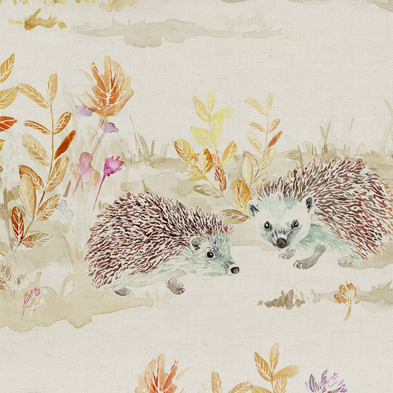 Mr & Mrs Hedgehog Printed Fabric Sample Swatch Linen