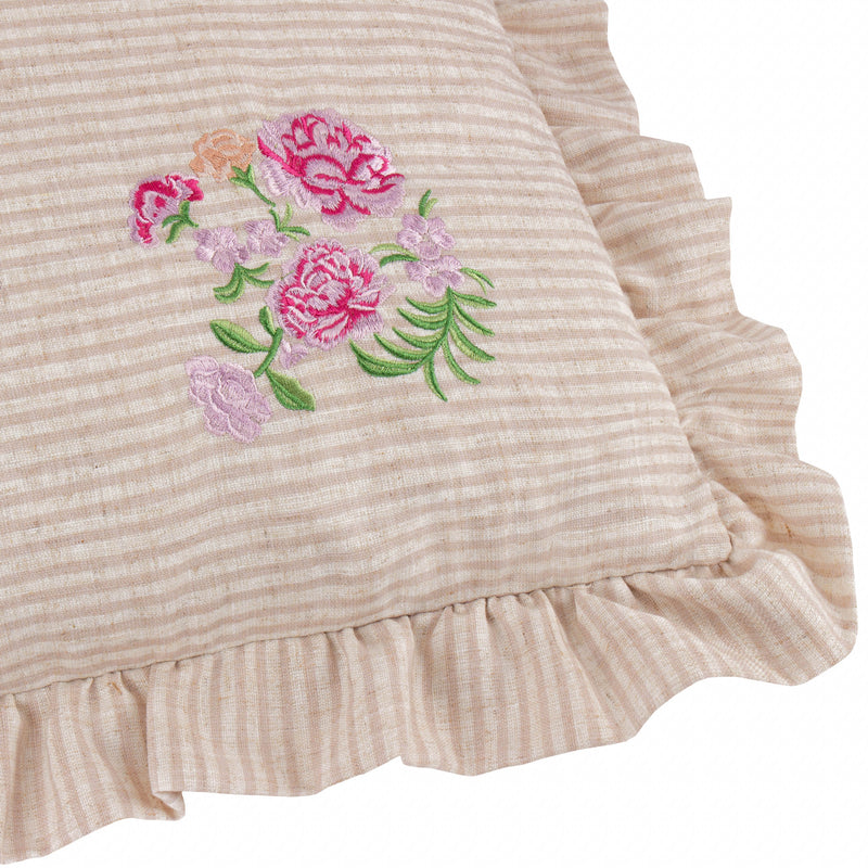 Floral Pink Cushions - Martha Embroidered Ruffle Cushion Cover Pink Wylder